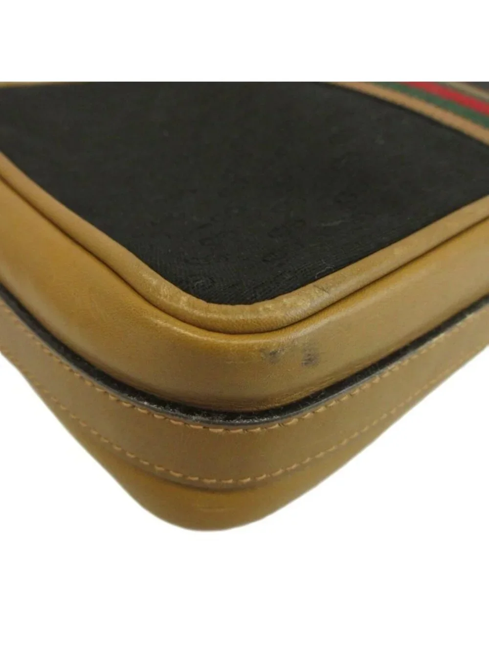 Gucci Vintage Clutch Canvas Leather GG Pattern Sherry Line Black Beige